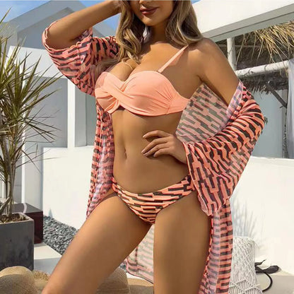 Sexy Three Piece Cover Up Long Sleeve Bathing Suit Bikini Sets