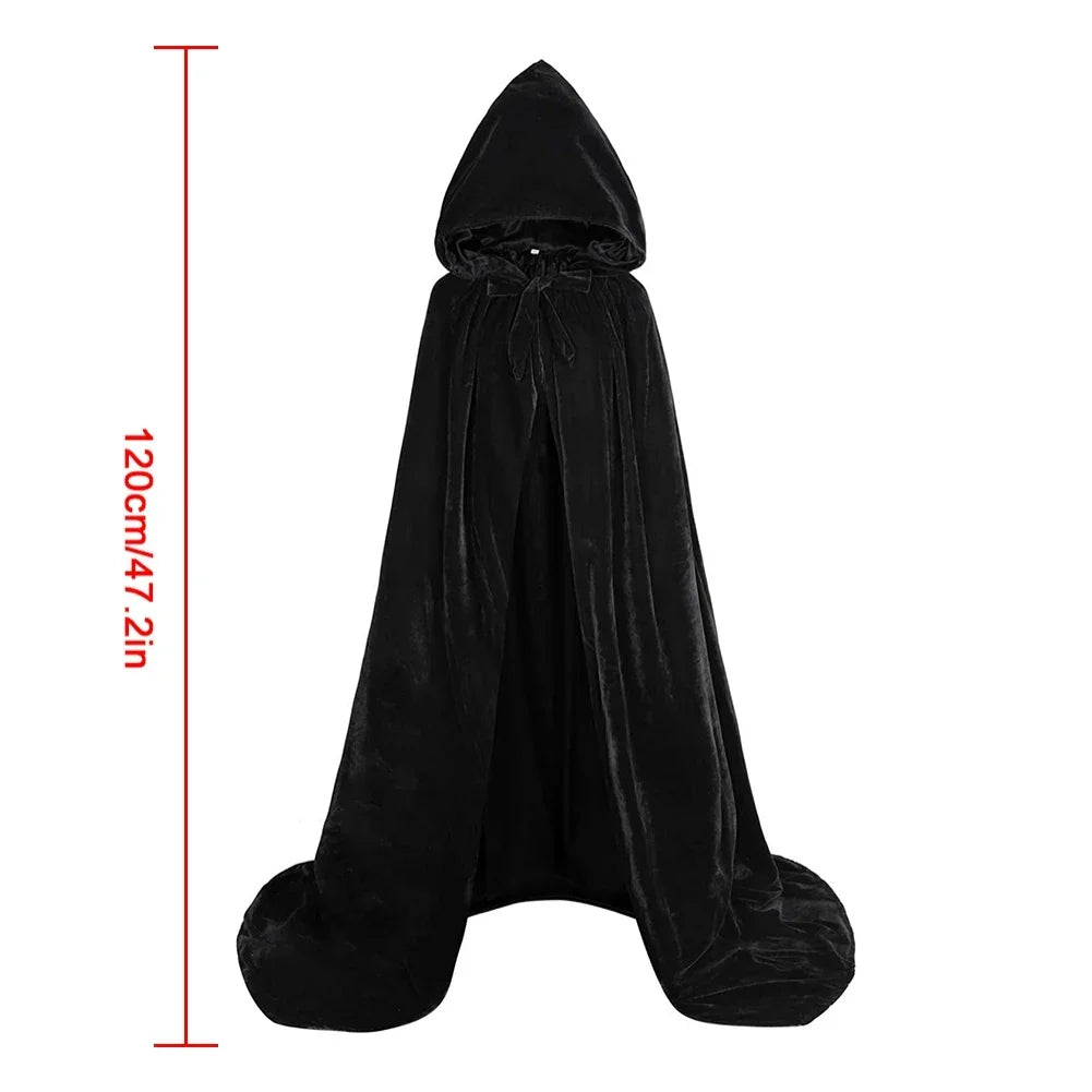 Black Halloween Party Cloak Death Witch Devil Scary Hooded Role Play Costume