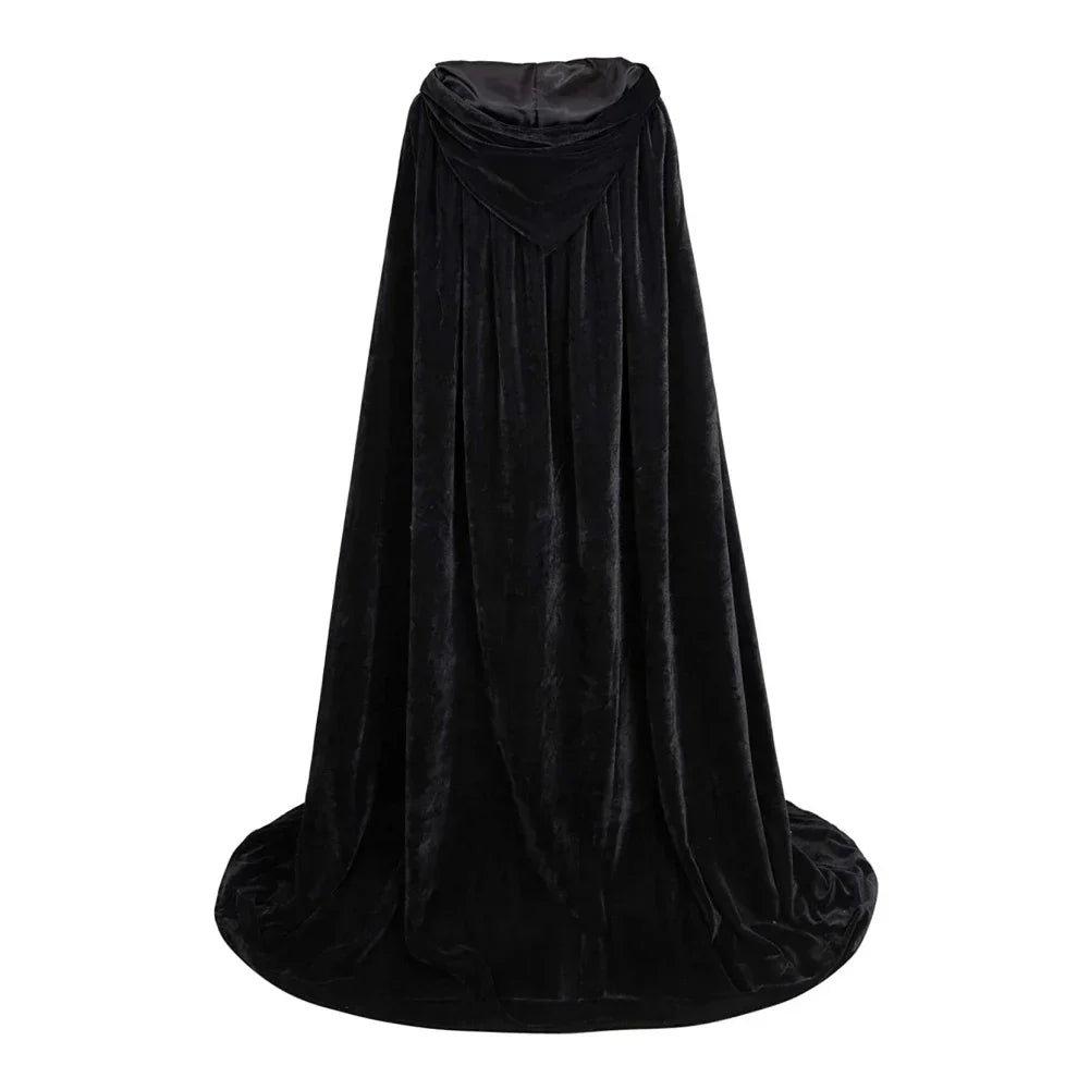 Black Halloween Party Cloak Death Witch Devil Scary Hooded Role Play Costume