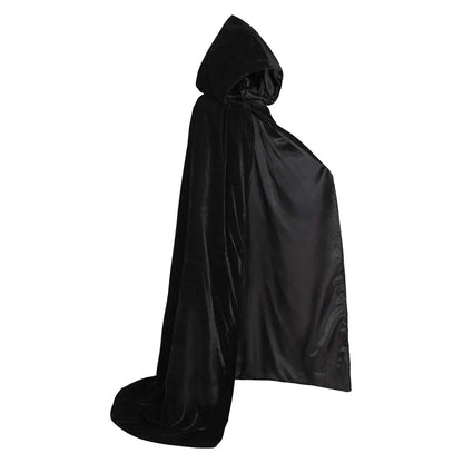 Black Halloween Party Cloak Death Witch Devil Scary Hooded Role Play Costume