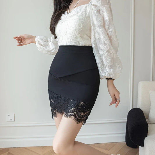 FashionSierra - Black Lace Patchwork Mini Women Summer Fashion High Waist Package Hip Ladies Night Club Bodycon Short Skirt