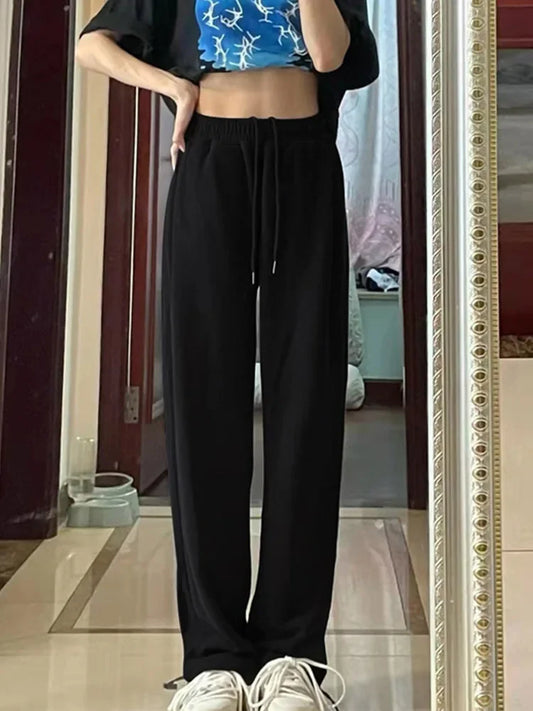 FashionSierra - Black and White Casual Wide Leg Retro Teen Streetwear Trouser