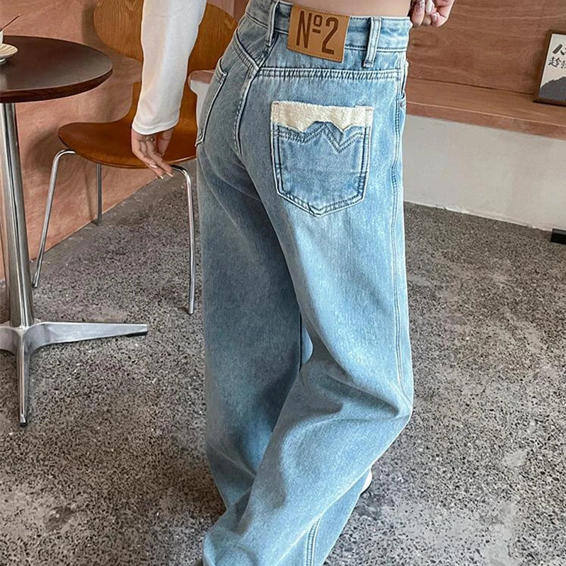 FashionSierra - Spring Summer Straight High Waist Streetwear Blue Trouser