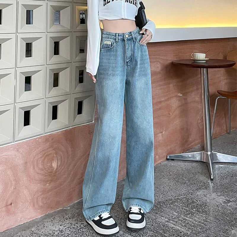 FashionSierra - Spring Summer Straight High Waist Streetwear Blue Trouser