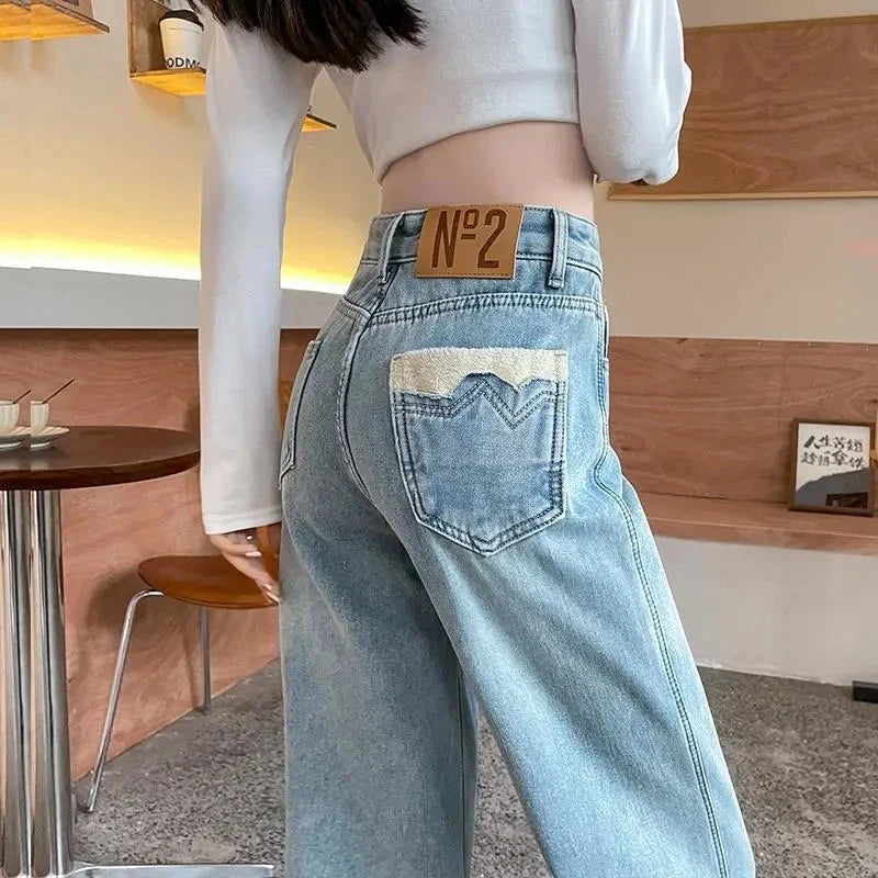 FashionSierra - Spring Summer Straight High Waist Streetwear Blue Trouser