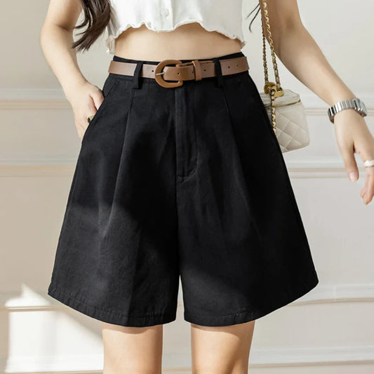 FashionSierra - Boyfriend Style Loose Sashes High Waist Wide Leg 2024 Shorts