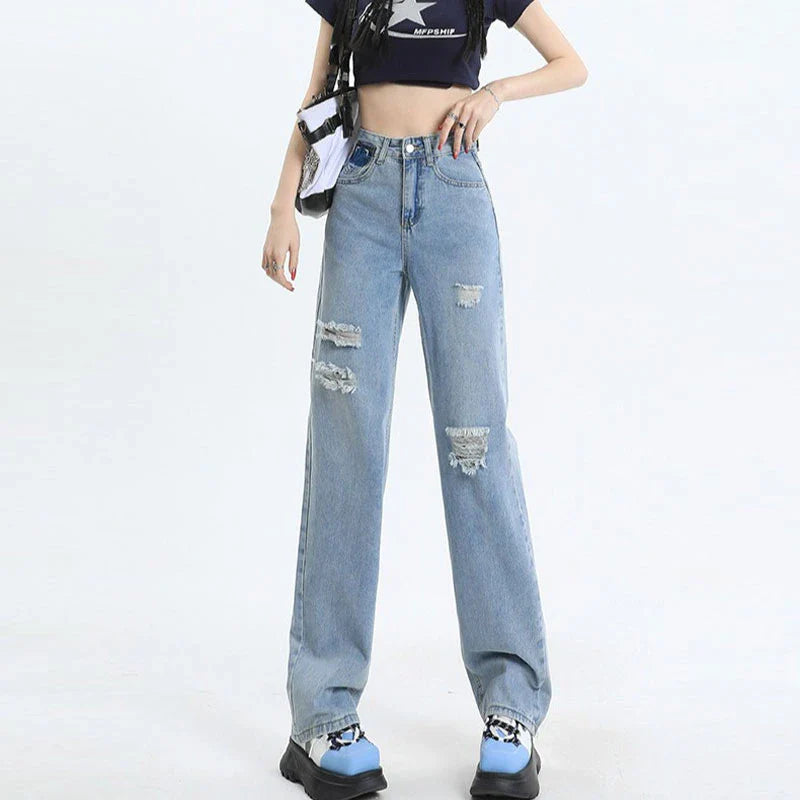 Wide-Leg Pants Women's Spring High-Waisted Pear-Shaped Figure Loose Drag Jeans