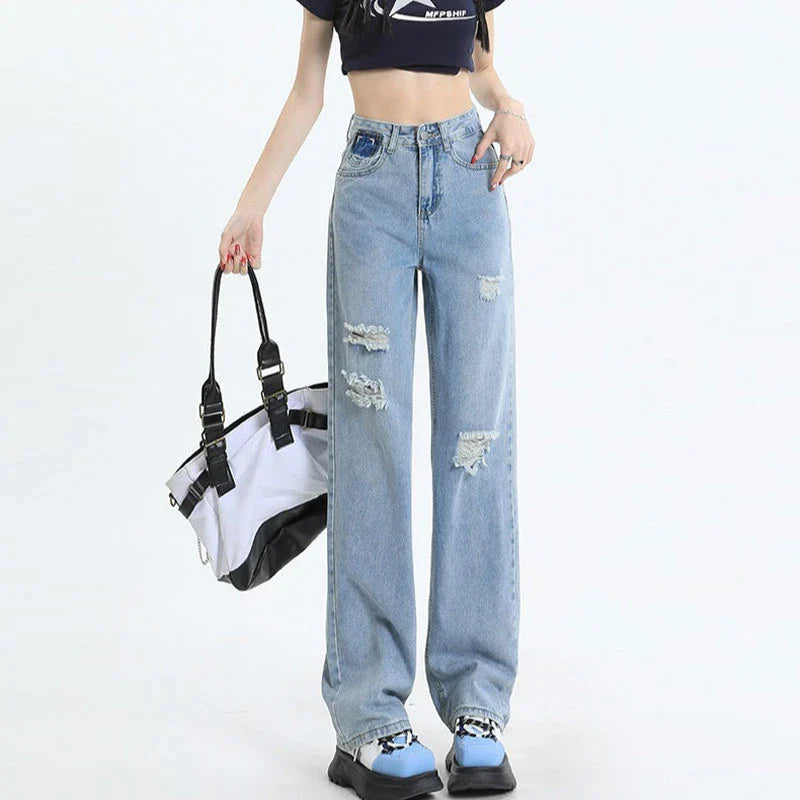 Wide-Leg Pants Women's Spring High-Waisted Pear-Shaped Figure Loose Drag Jeans