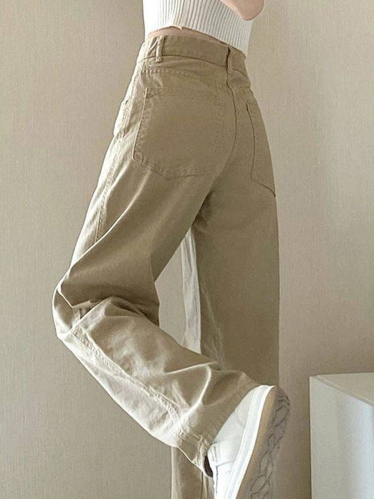 Vintage Khaki Straight Leg Boyfriend Jeans Camel / S Boyfriend Jeans