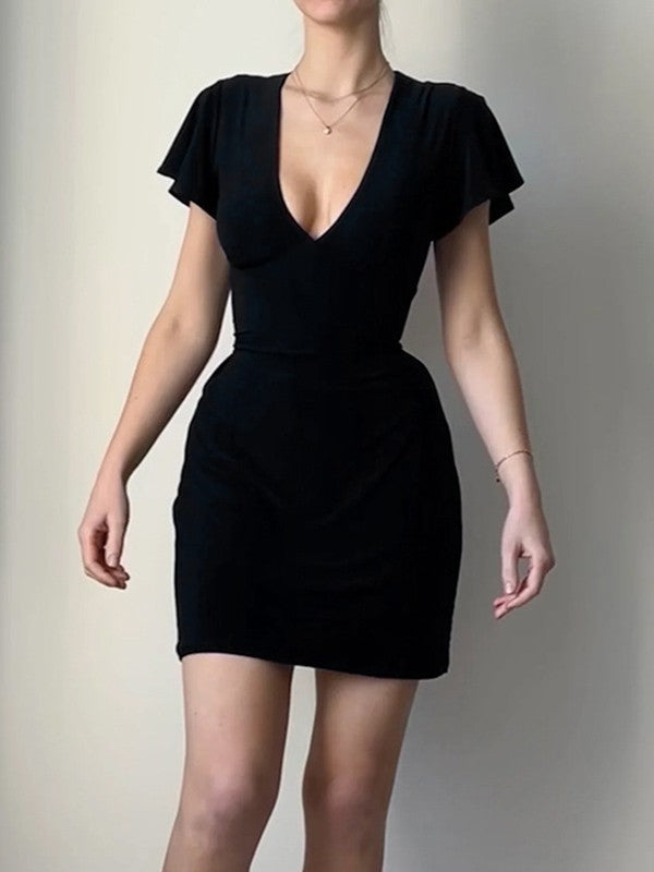 Ruffle Sleeve Bodycon Mini Dress Mini Dresses