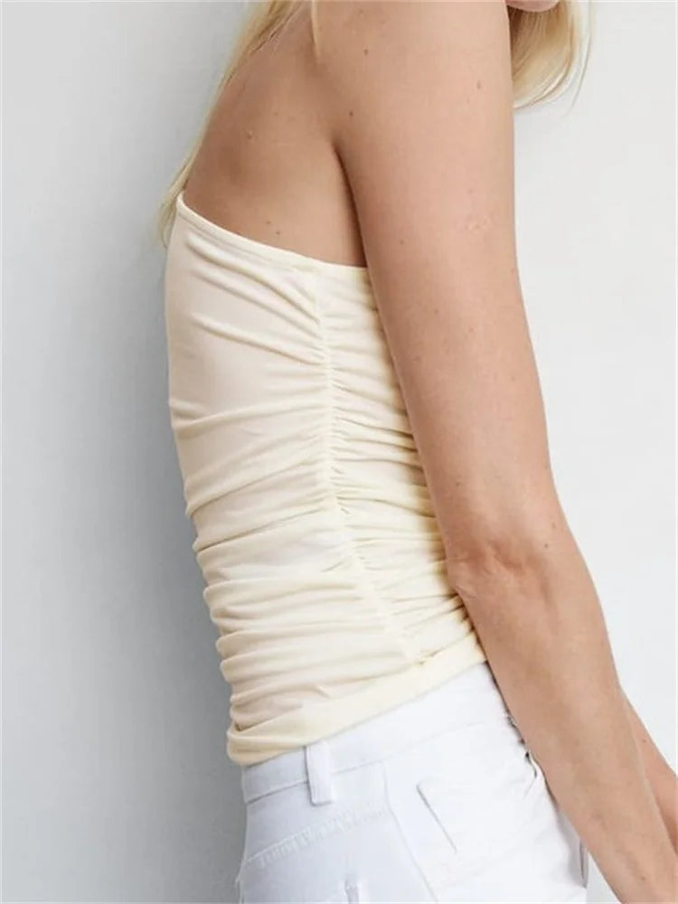 FashionSierra - 2024 Flowers Tank for Women Irregular Neck Off Shoulder Ruched Mini Vest Y2K Summer Camis Streetwear  New Crop Tops