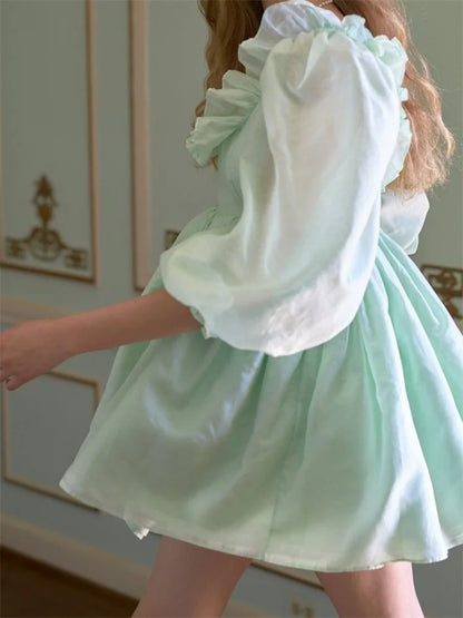 FashionSierra - Cute Solid Color Short Sleeve Square Neck Mini Dress