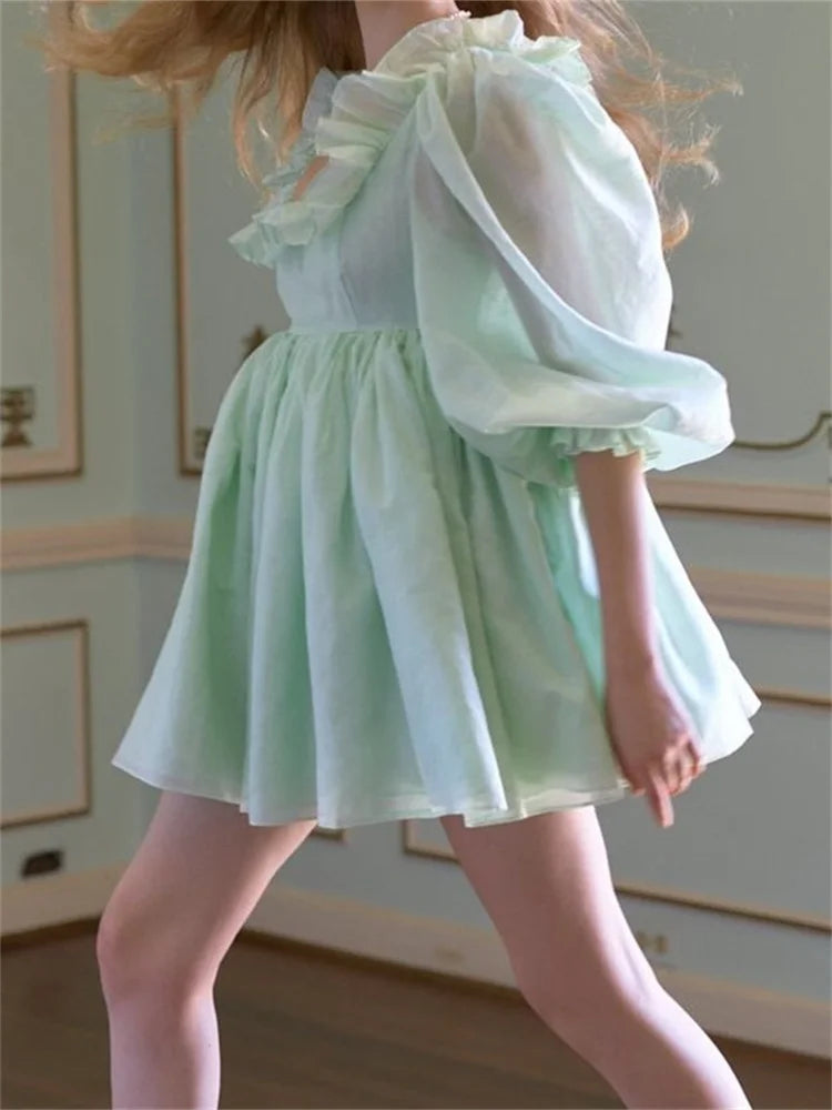 FashionSierra - Cute Solid Color Short Sleeve Square Neck Mini Dress