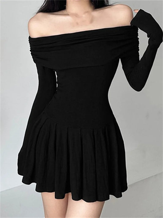 2024 Y2K Party Ruched Black Slim Fit Mini Dress