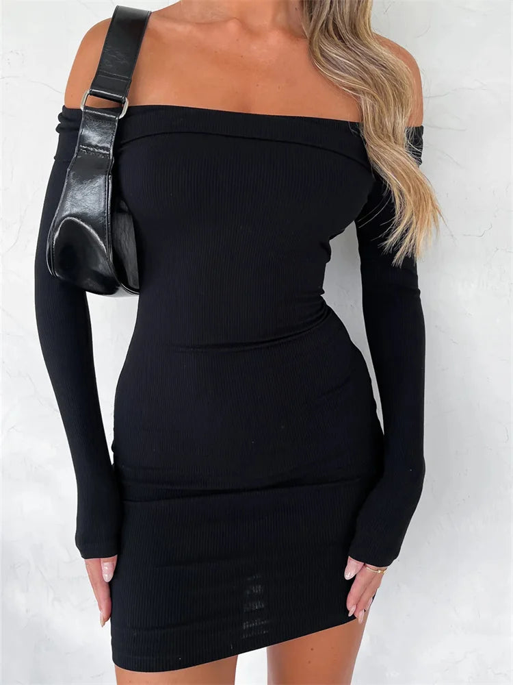 Slash Neck Off Shoulder Pencil Mini Dress – FashionSierra