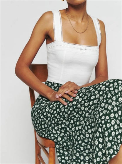 FashionSierra - 2024 Floral Print Bow Tank Girls Fairy Grunge Y2K Aesthetic Slim Fit Mini Vest Chic Streetwear Crop Tops