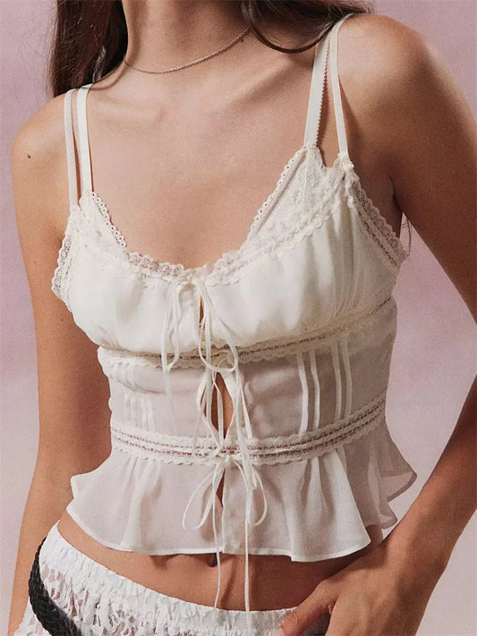 FashionSierra - 2025 Adjustable Strap See Through V Neck Tank for Summer Mini Vest Crop Tops