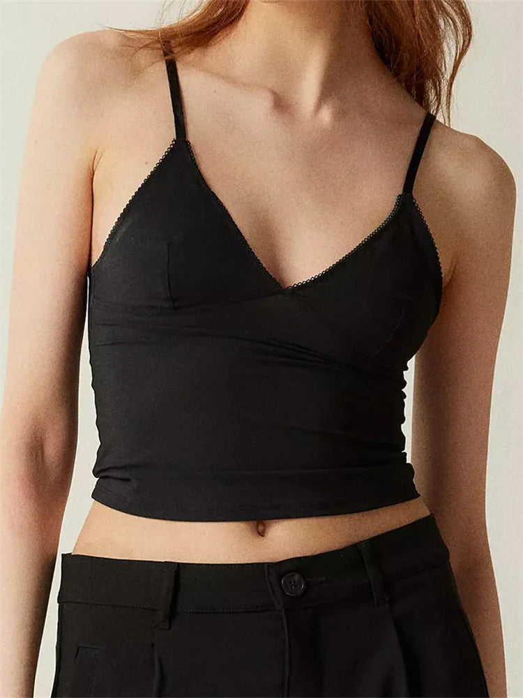 FashionSierra - 2024 Solid Color V-Neck Summer Backless Spaghetti Strap Sleeveless Mini Vest Streetwear  Crop Tops