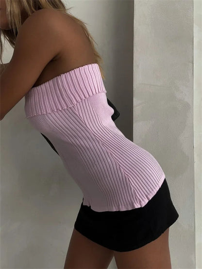 FashionSierra - 2024 Knitted Ribbed Solid Summer Casual Sleeveless Backless Off Shoulder Vests Club Streetwear Crop Tops
