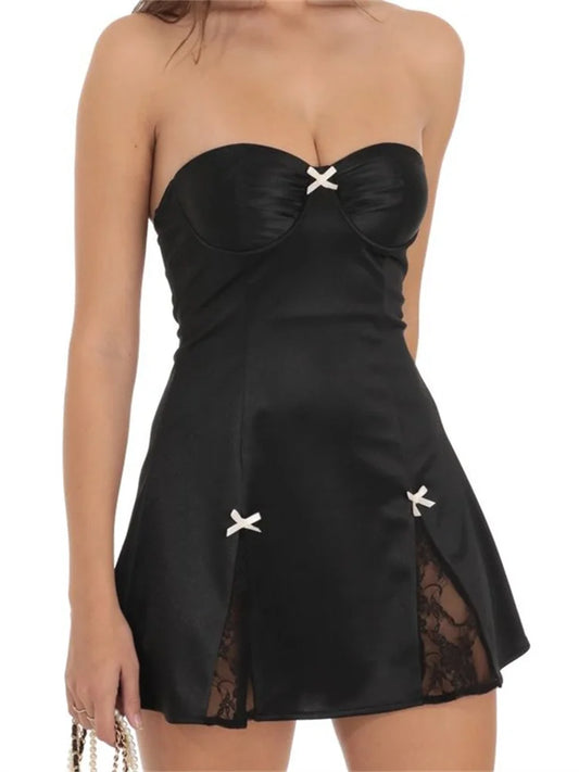 FashionSierra - 2024 Strapless Off Shoulder Backless Bow Mini Dress