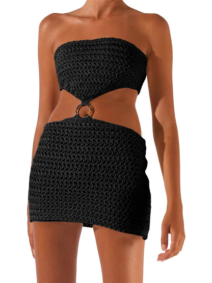 FashionSierra -Sexy Knitted Hollow Out Tube Mini Dress