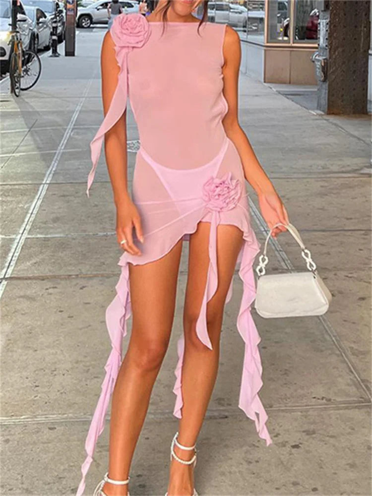 FashionSierra - Sexy Ruffles 3D Floral Mini Dress