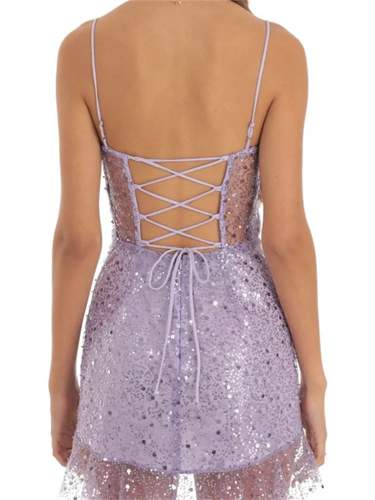 FashionSierra - 2024 Sleeveless Strap Sequined Mini Dress