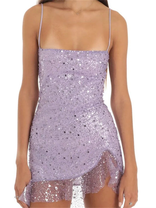 FashionSierra - 2024 Sleeveless Strap Sequined Mini Dress