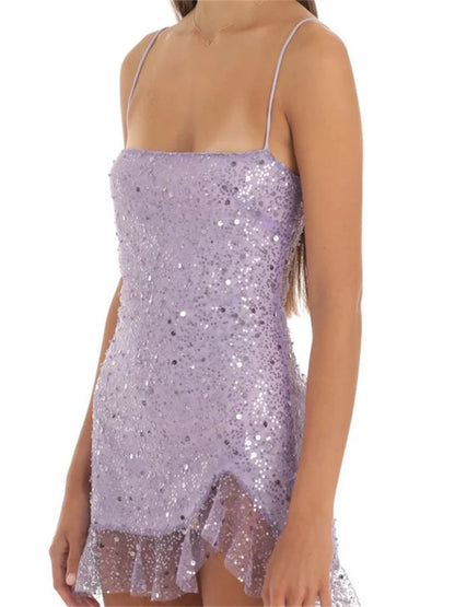 FashionSierra - 2024 Sleeveless Strap Sequined Mini Dress