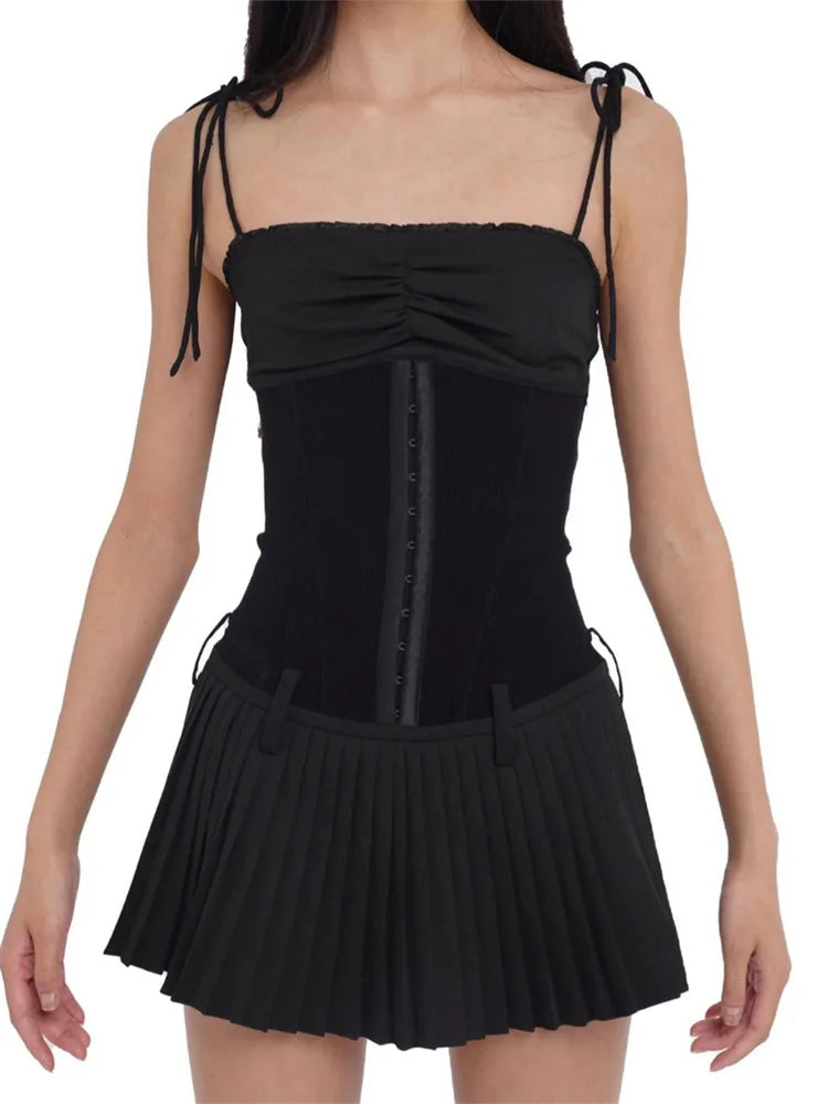 FashionSierra - 2024 Sleeveless Tie-up Strap Mini Dress