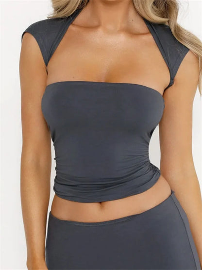 FashionSierra - 2024 Strapless Off Shoulder Tube Solid Color Sleeveless Slim Fit Cropped Mini Vest Streetwear  Tank Crop Tops