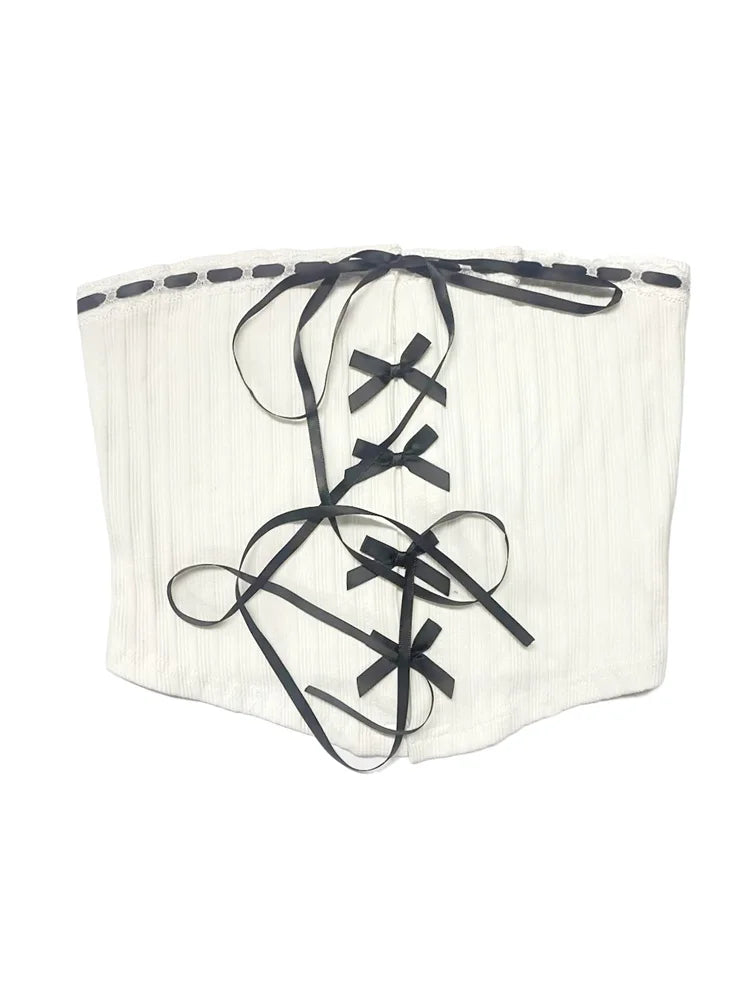 FashionSierra - 2024 Strapless Tube Off Shoulder Front Criss-cross Lace-up Streetwear Mini Vest Crop Tops