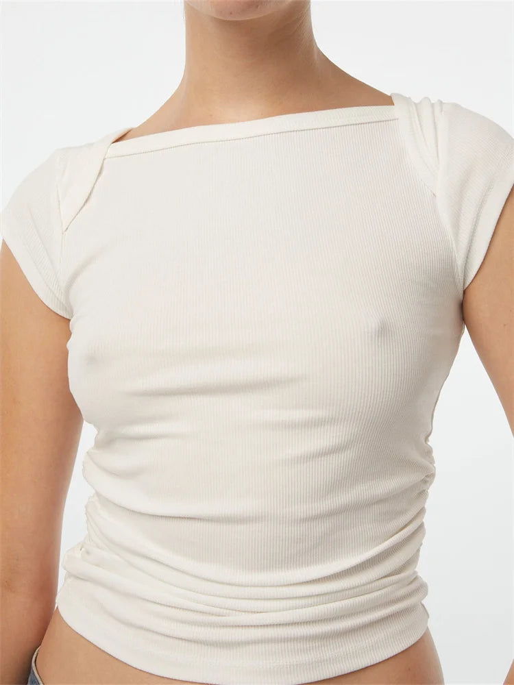 FashionSierra - Short Sleeve Solid Color Causal Summer Streetwear Slim Fit Female Base Pullovers Tee