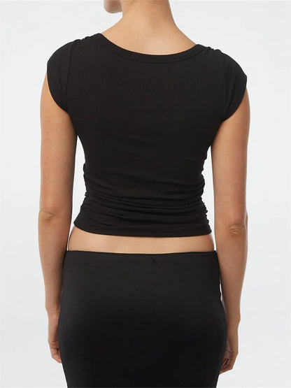 FashionSierra - Short Sleeve Solid Color Causal Summer Streetwear Slim Fit Female Base Pullovers Tee