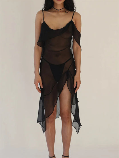 FashionSierra - Sexy See Through Short Split Mini Dress