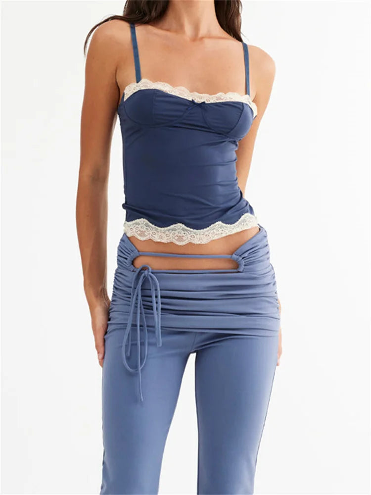 FashionSierra - 2024 Spaghetti Strap Camisoles Sexy Lace Patchwork Cute Mini Vest Streetwear  Crop Tops