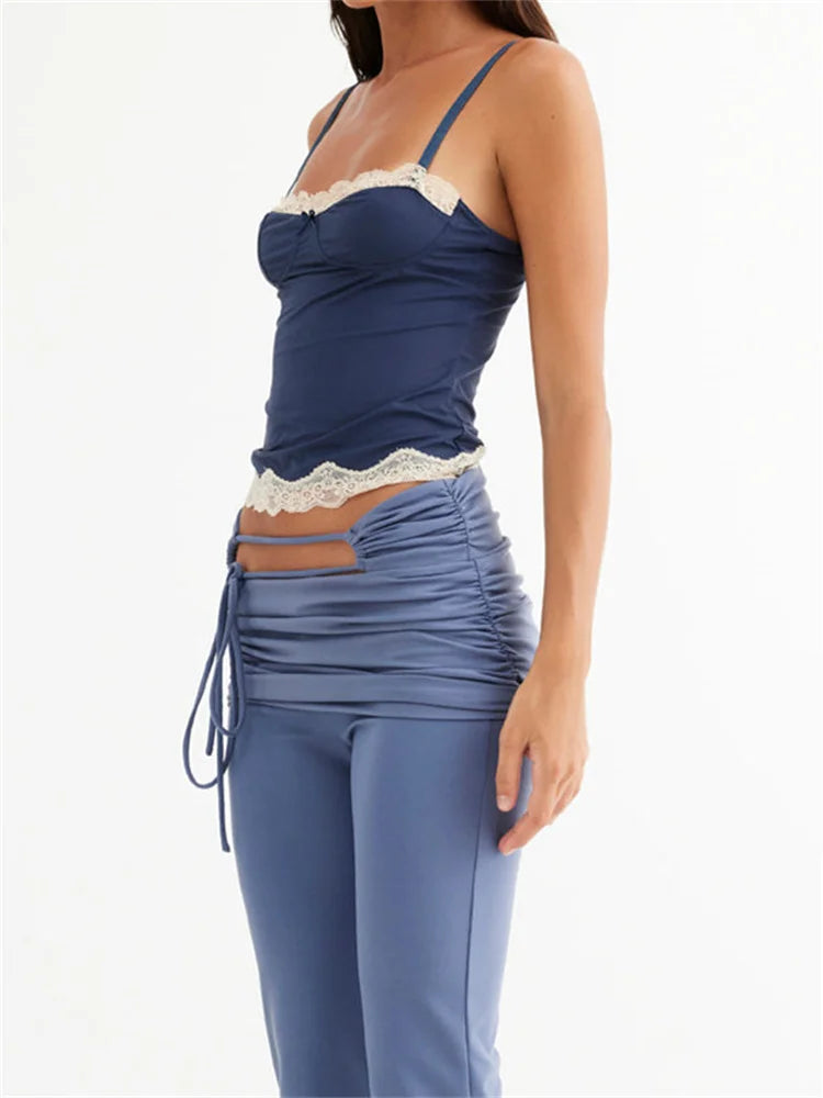 FashionSierra - 2024 Spaghetti Strap Camisoles Sexy Lace Patchwork Cute Mini Vest Streetwear  Crop Tops