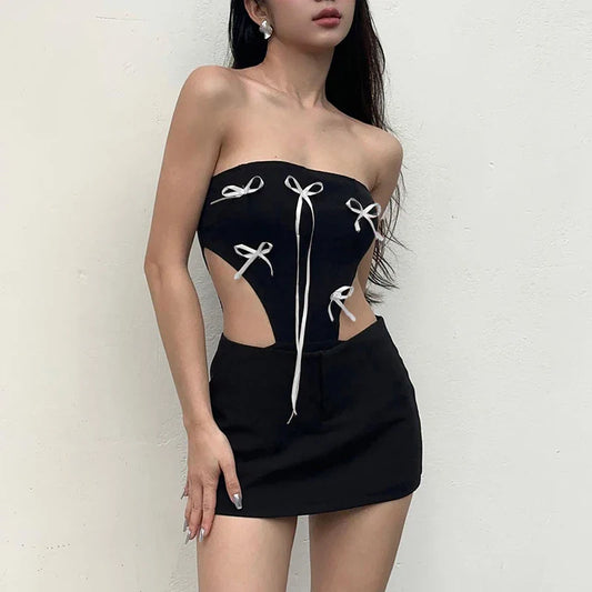 2024 Summer Valentine's Day Bow Decoration Hollow Out Strapless Romper Tank Top