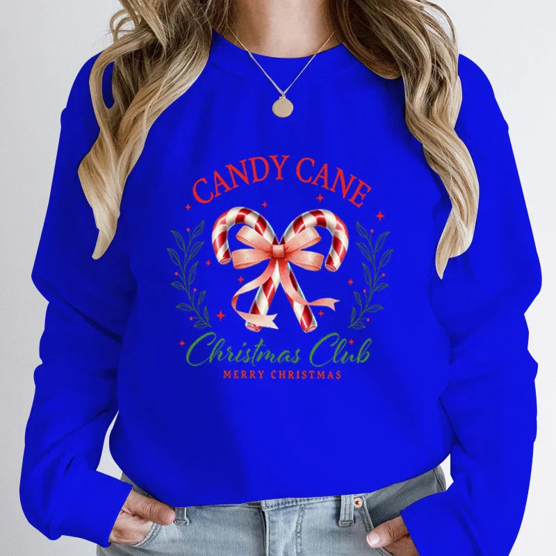 Merry Candy Cane Christmas Club Round Neck Hoodie Blue / S Hoodies-L
