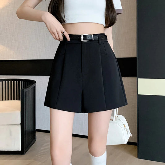 FashionSierra - Summer High Waist A-line Wide Leg Ladies Suit Belted Shorts