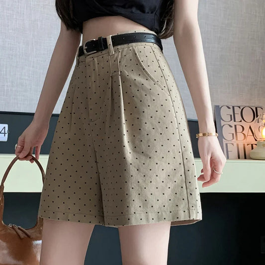 Retro Polka Dot High Waist A-line Cargo Fashionable Summer Wide Leg Shorts Women 2024 Shorts