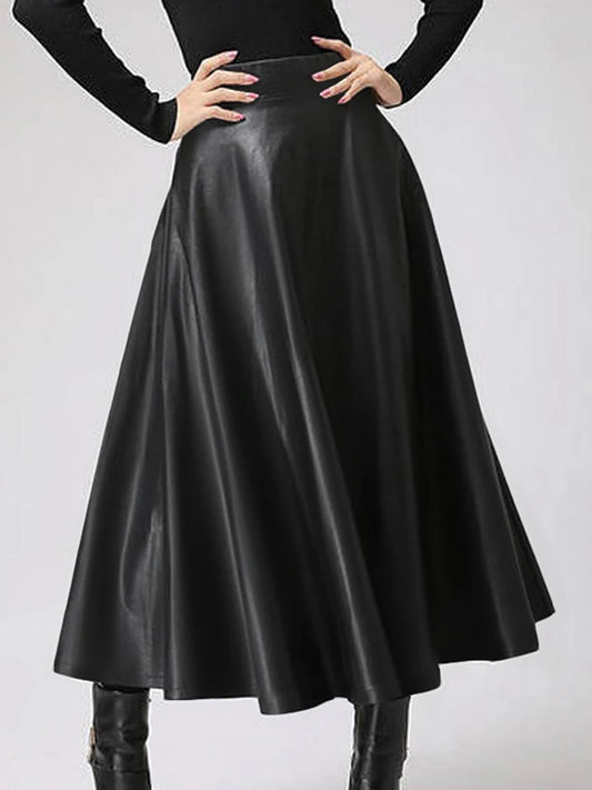 Elegant PU Leather High-Waist Party Skirt Bottom