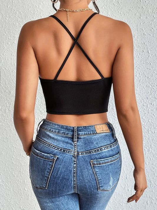 Halter Neck Crop Top-Backless & Criss Cross Detail-Perfect for Summer Crop Top