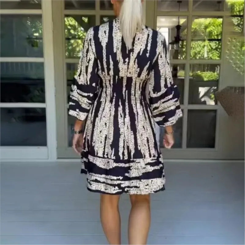 FashionSierra - 2024 Chic Vintage High Waist Slim Flare-Sleeved Midi Boho Dress