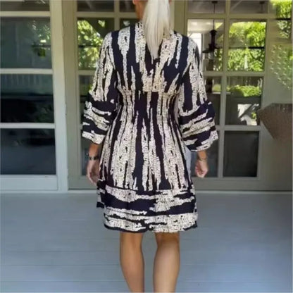 FashionSierra - 2024 Chic Vintage High Waist Slim Flare-Sleeved Midi Boho Dress