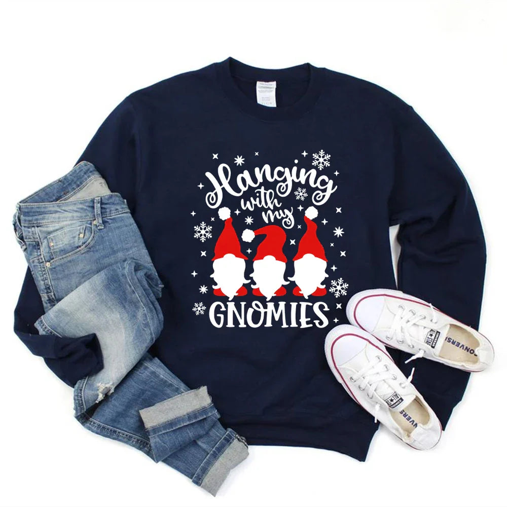 Christmas Gnomes Hanging Gnomies Funny Santa Graphic Hoodie Navy Blue / S Hoodies-L