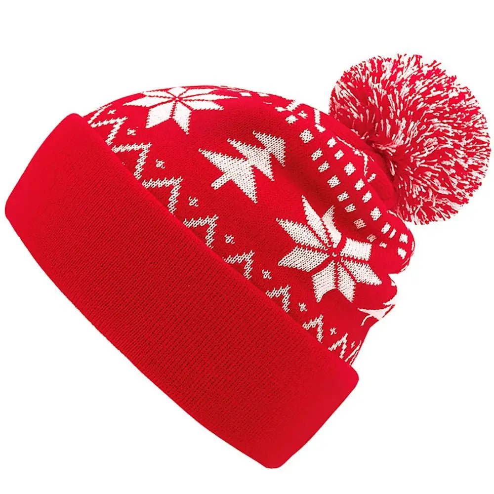 Winter Warm Fur Ball Knitted Christmas Hat Red Hat-L