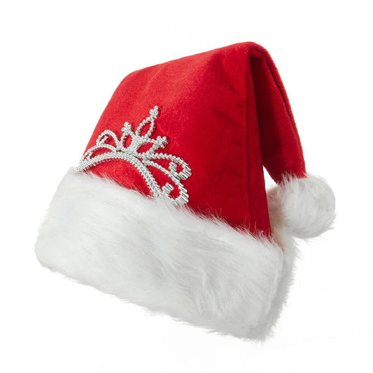 Santa Claus Fluffy Party Cap with Princess Tiara Women Hat