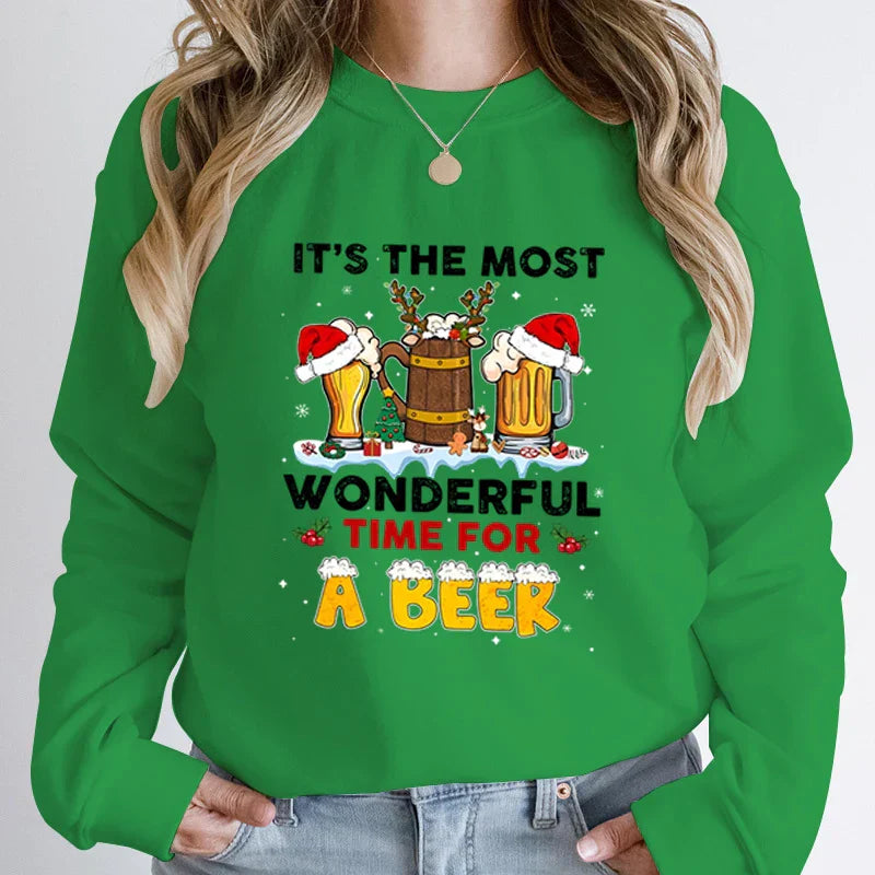 Wonderful Time Beer Autumn Winter Casual Hoodless Pullover Christmas Hoodie Green / S Hoodies-L