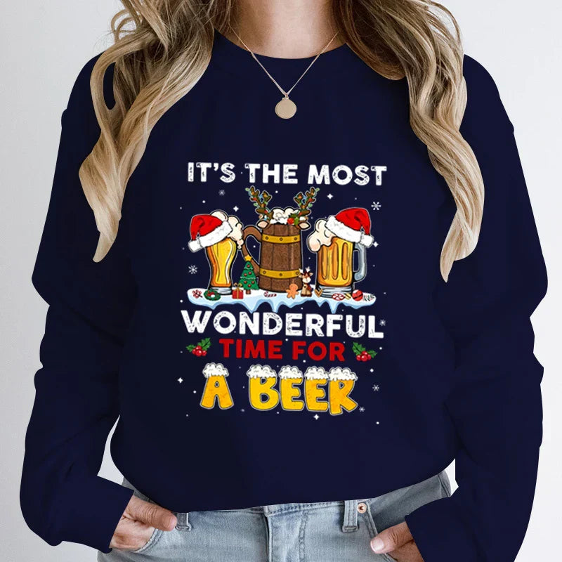 Wonderful Time Beer Autumn Winter Casual Hoodless Pullover Christmas Hoodie Deep Blue / S Hoodies-L